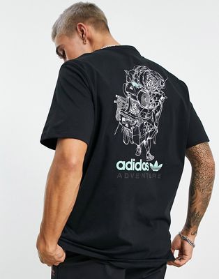 adidas Originals Adventure t-shirt in black with backpack back print