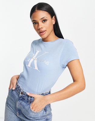 Calvin Klein Jeans short sleeve monogram logo t-shirt in blue-Blues