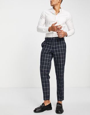 Selected Homme tapered fit smart pants in navy windowpane