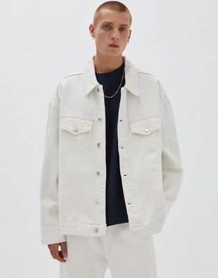 Pull & Bear oversized denim jacket in white-Blues