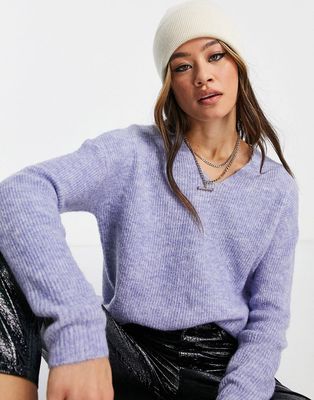 Only V neck oversized sweater in blue heather-Blues