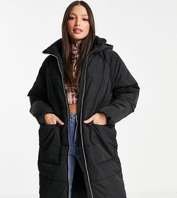 Only Tall padded longline coat in black