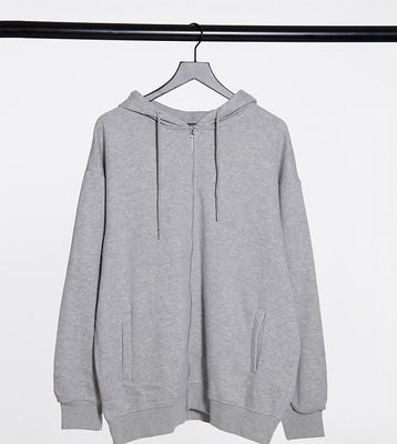 Daisy Street Plus oversized zip front hoodie in gray-Grey