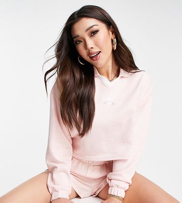 Puma Queen crop oversized sweatshirt with collar in pastel pink