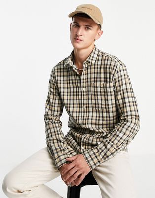 Only & Sons textured check shirt with button chest pocket in beige-Neutral