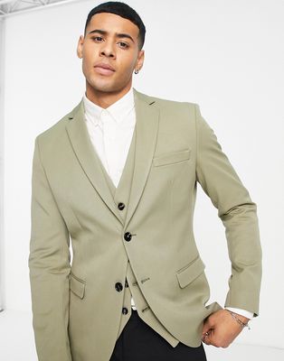 Selected Homme skinny suit jacket in light khaki-Green