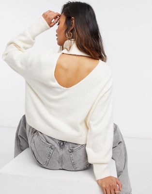& Other Stories cutout high neck sweater in off-white