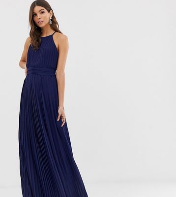 TFNC bridesmaid exclusive high neck pleated maxi dress in navy