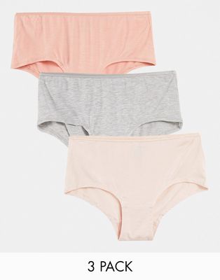 Green Treat 3 pack comfy shorts in pink/peach/gray mix-Multi