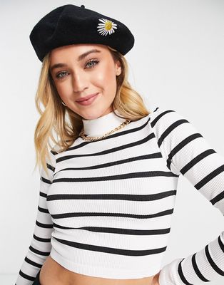 Stradivarius long sleeve top in stripe-White
