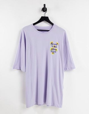 Jack & Jones Originals oversized t-shirt with sunflower back print in lilac-Purple