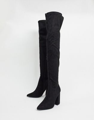 Truffle Collection thigh high heeled boots in black