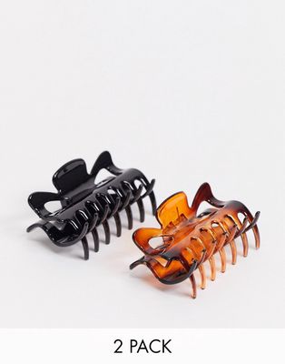 DesignB London hair claw clip pack in tortoiseshell and black-Multi
