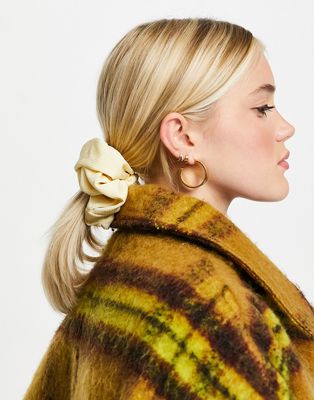Accessorize Exclusive oversized hair scrunchie in yellow plisse