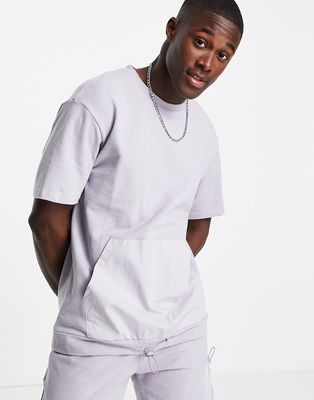 Topman oversized utility t-shirt with puller in light gray-Blues
