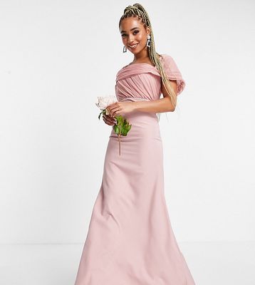 Missguided Bridesmaid bandeau gown with organza detail in blush-Pink