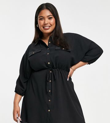 In The Style Plus x Jac Jossa tie front shirt dress in black