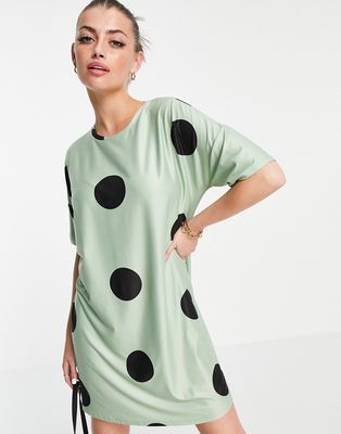 Urban Threads t-shirt dress in sage polka dot-Green