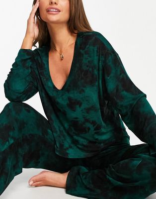 Gilly Hicks v neck pajama top in black tie dye - part of a set