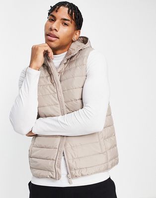 New Look hooded puffer vest in stone-Neutral