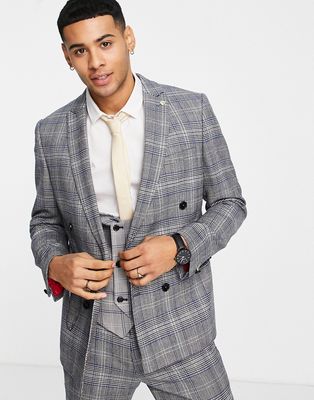 Twisted Tailor Jose skinny suit jacket in gray Prince of Wales check