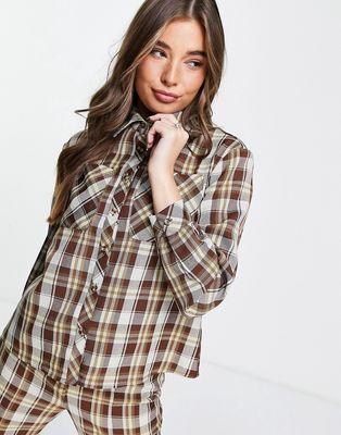 Glamorous relaxed shirt in brown grunge check - part of a set