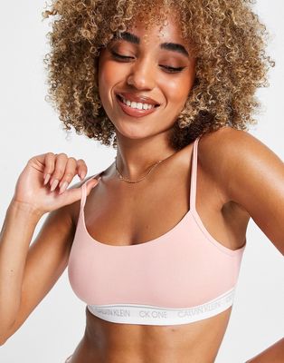 Calvin Klein CK One logo unlined triangle bralette in countryside pink
