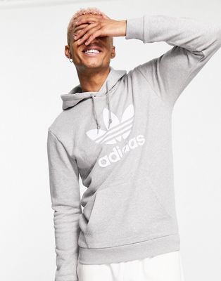 adidas Originals adicolor large trefoil hoodie in gray-Grey