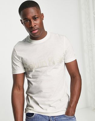 Calvin Klein multi layered logo T-shirt in cream-White