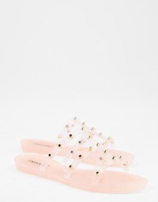 London Rebel jelly slides with studs in beige-Neutral