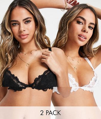 Ivory Rose Fuller Bust 2 pack lace bra in black and white-Multi