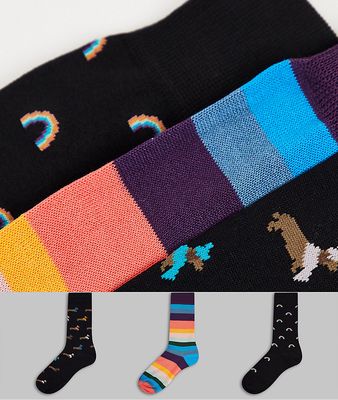 Paul Smith 3 pack printed socks in black/ artist stripe-Multi