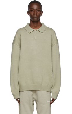 Essentials Green Knit Long Sleeve Polo