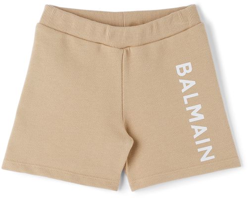 Balmain Baby Beige Side Logo Bermuda Shorts