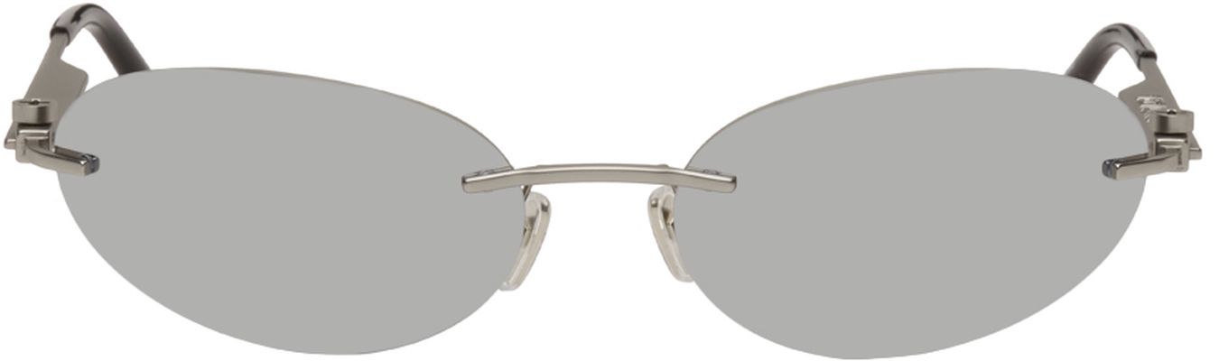 Balenciaga Silver Metal Oval Sunglasses