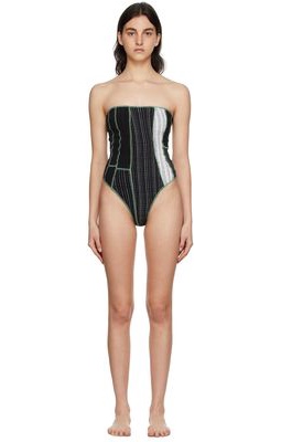 Luna Del Pinal SSENSE Exclusive Black Polyester Stripe One-Piece Swimsuit