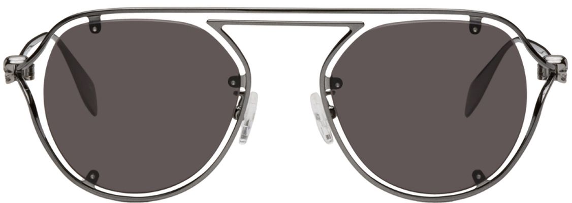 Alexander McQueen Gunmetal Aviator Sunglasses