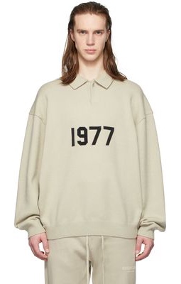 Essentials Beige Knit '1977' Long Sleeve Polo