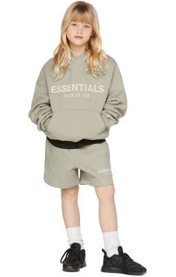 Essentials Kids Green Fleece Logo Shorts