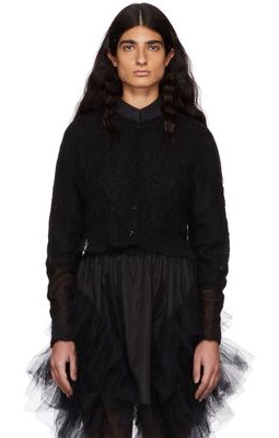 Simone Rocha Black Cable Knit Cropped Cardigan