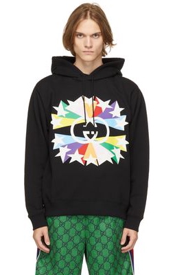 Gucci Black & Multicolor Interlocking G Star Burst Hoodie