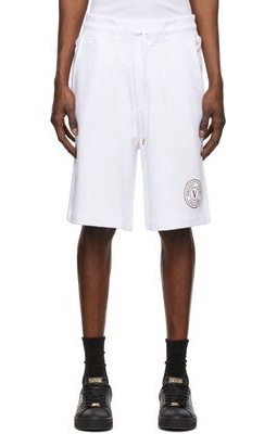 Versace Jeans Couture White V-Emblem Shorts