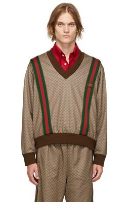 Gucci Brown Jersey Mini GG V-Neck Sweater