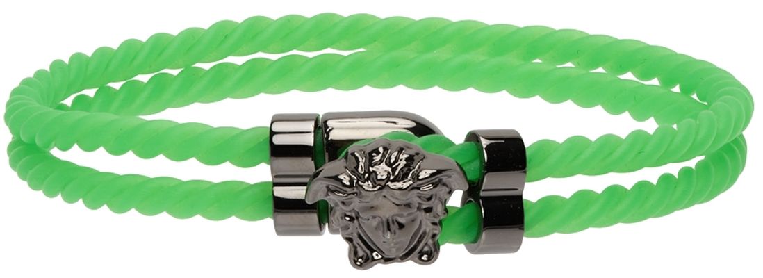 Versace Green & Silver Medusa Braided Bracelet