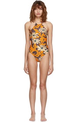 Nanushka Orange Floral Daylin One-Piece Swimsuit