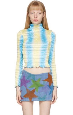 Amy Crookes SSENSE Exclusive Blue & Yellow Shirred Stretch Turtleneck