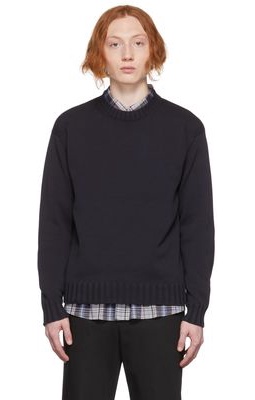 AURALEE Navy Cord Plating Knit Sweater