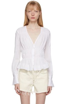 Frame White Ruched Blouse