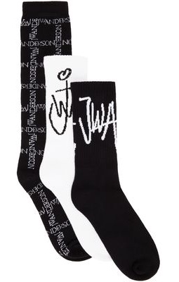 JW Anderson Three-Pack Black & White Logo Socks