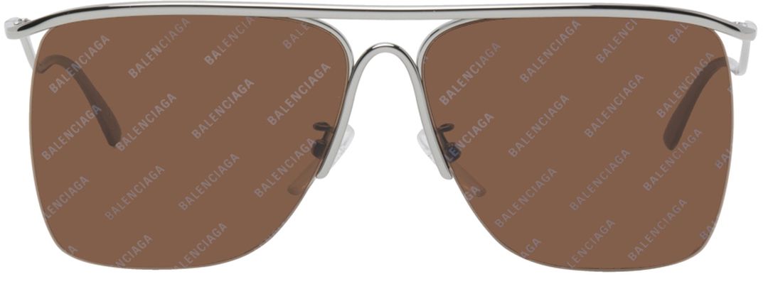 Balenciaga Silver Metal Logo Aviator Sunglasses